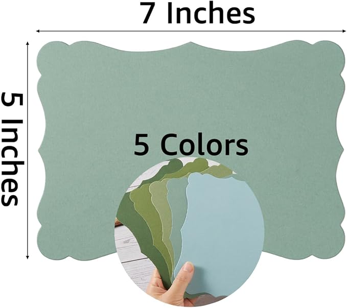 50 Pack Blank Kraft Cards Cardstock Thick Paper Brown Greeting Cards for DIY Gift Card Menus, Baby Shower and Wedding Invitations (Green, 5 Colors, 5x7IN)