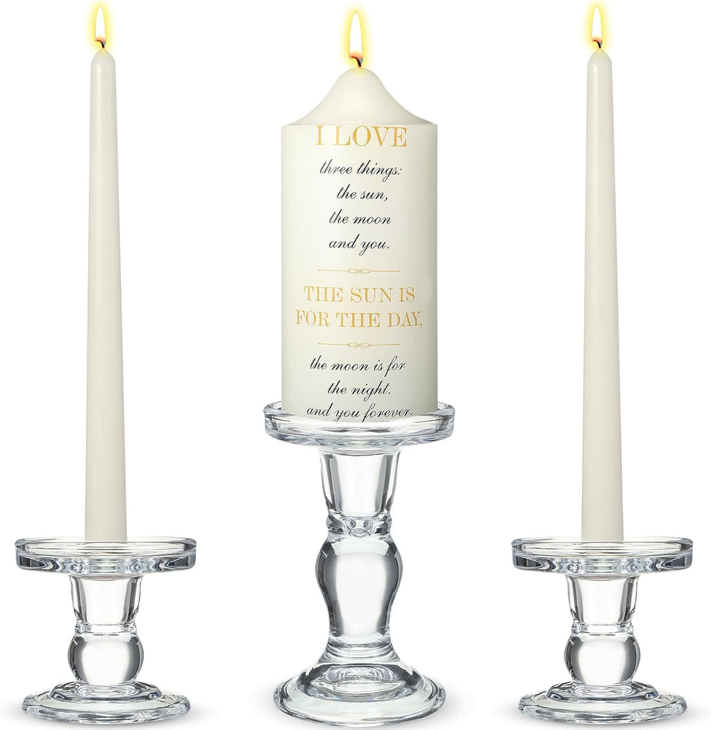 MTLEE 3 Unity Candles with Candle Holder for Wedding Unity Candle Set Include 1 Pillar and 2 Taper Candles for Ceremony Wedding Accessories Baptism Catholic Church (Love Things)