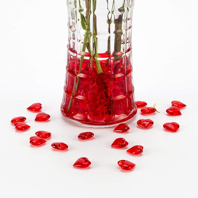 Red Acrylic Heart Translucent Hearts Shaped Crystals Gems for Table Scatter, Valentine's Day, Wedding, Artwork, Birthday Party Decoration, Favor Vase Filler (150 Pieces) (Red)