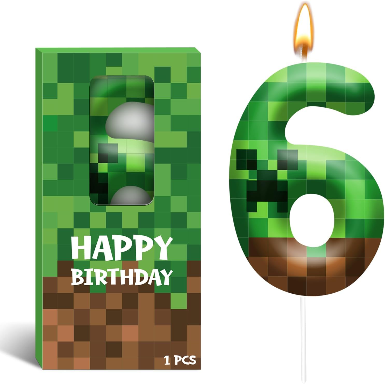 Pixel Birthday Candle Number 6, Themed Cake Party Decor | 2.36 Inch Game Pixel Number 6 Cake Candle Topper, Decor for Birthday Celebrations, Party Favors and Themed Gathering Supplies