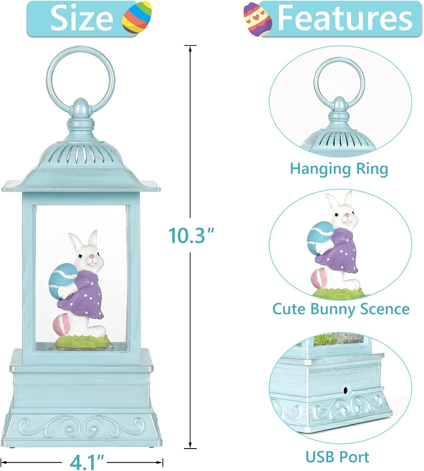 Easter Snow Globe, Easter Decorations for The Home, Lighted Glitter Bunny Snowglobe Lantern for Spring Home Decor