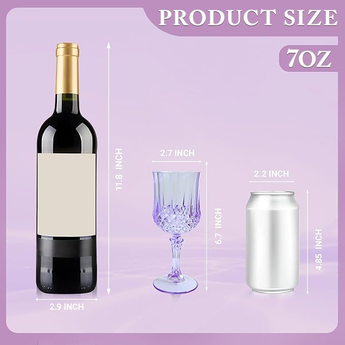 Plastic Wine Glasses，Plastic Goblets Vintage Style Cordial Drinking Glasses for Wedding Reception, Grand Event Party Supplies (24, Purple)