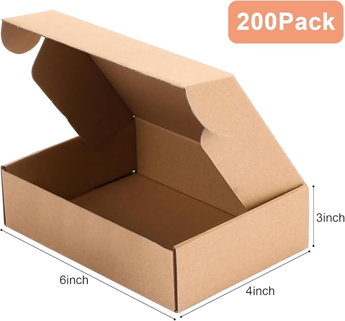 Qilery 200 Pcs Shipping Boxes Cardboard Gift Corrugated Cardboard Brown Boxes Mailer Packaging for Mailing Small Business Present (6 x 4 x 3 Inch)