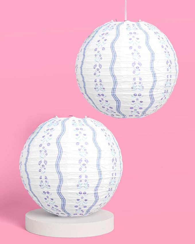 xo, Fetti Blue Coastal Paper Lanterns - 6 pcs. | Beach Party Decorations, Bachelorette Lights, Nautical Birthday Tablescape, Seaside Shower Centerpiece