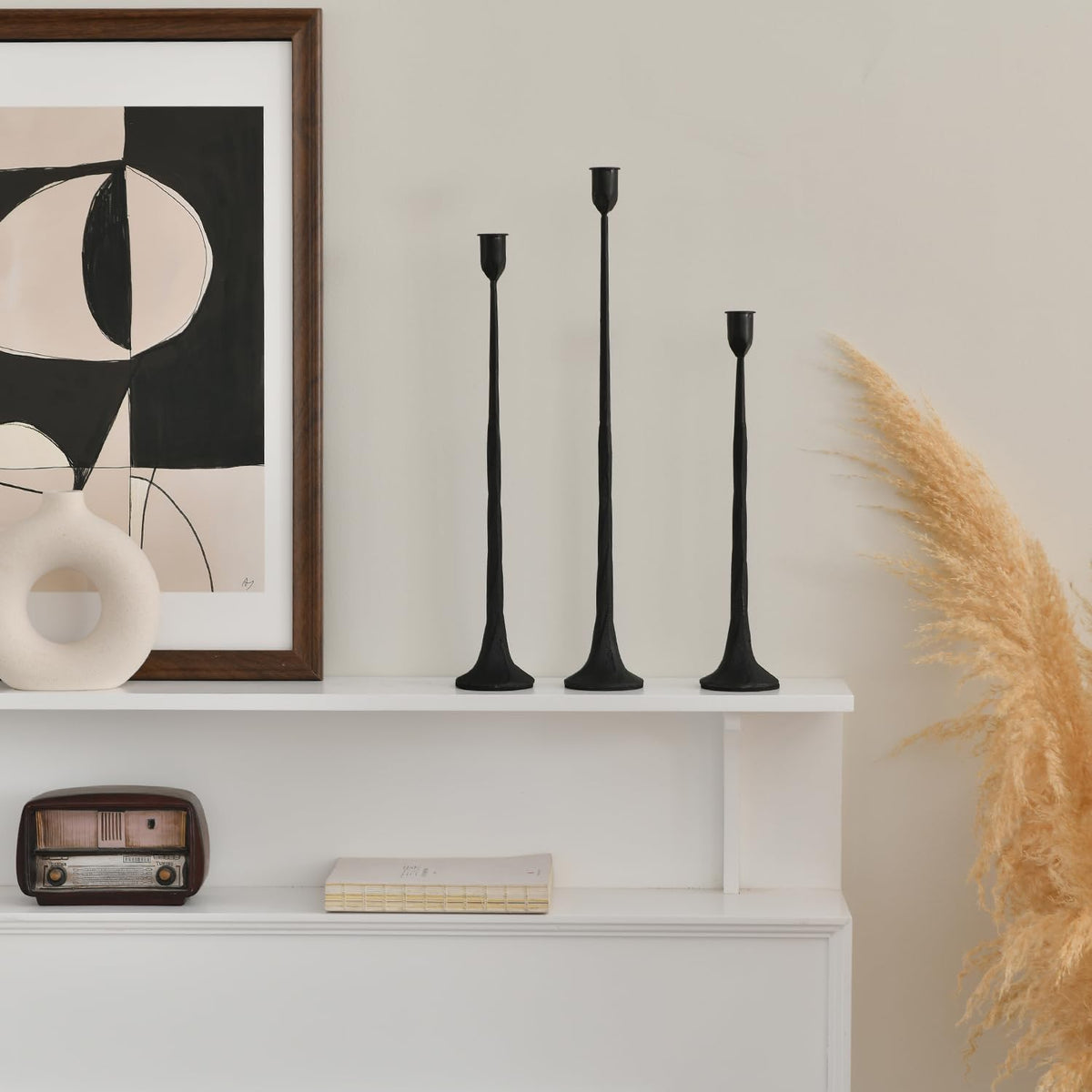 Iron Black Candlestick Holders, Set of 3 Candle Stick Holders,Fits 3/4 inch T...