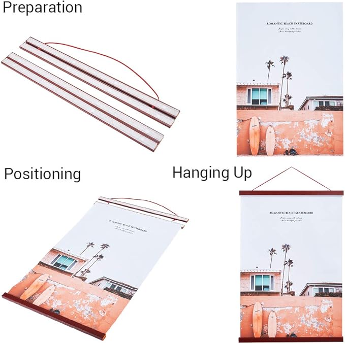 Magnetic Poster Hanger, 8x10 8x20 8x11 Poster Frame Wood Wooden Magnet Print Posters Dowel Scroll Hanger Hangers Hanging Kit for Walls Map Canvas Artwork (Mahogany, 8")