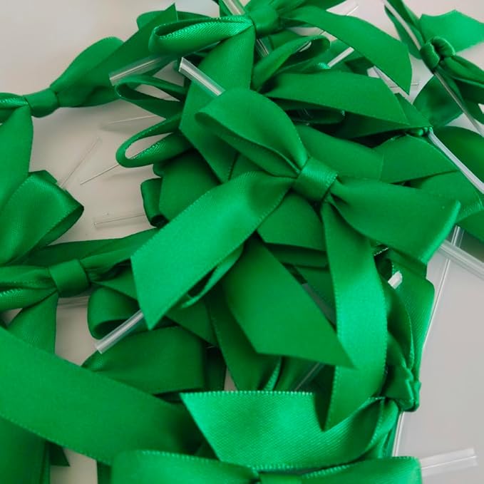 50pcs 2-1/2" Green Satin Ribbon Bows with Twist Ties for Gift Wrapping Packing Christmas Decoration (Green)