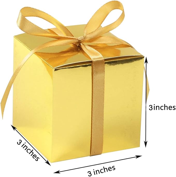 COTOPHER 25pcs Wedding Favor Boxes, Paper Gift Boxes 3x3x3 Inches Small Gift Boxes with Ribbons Small Boxes for Gifts, Crafting, Cupcake, Candy, Bridesmaid Proposal Boxes