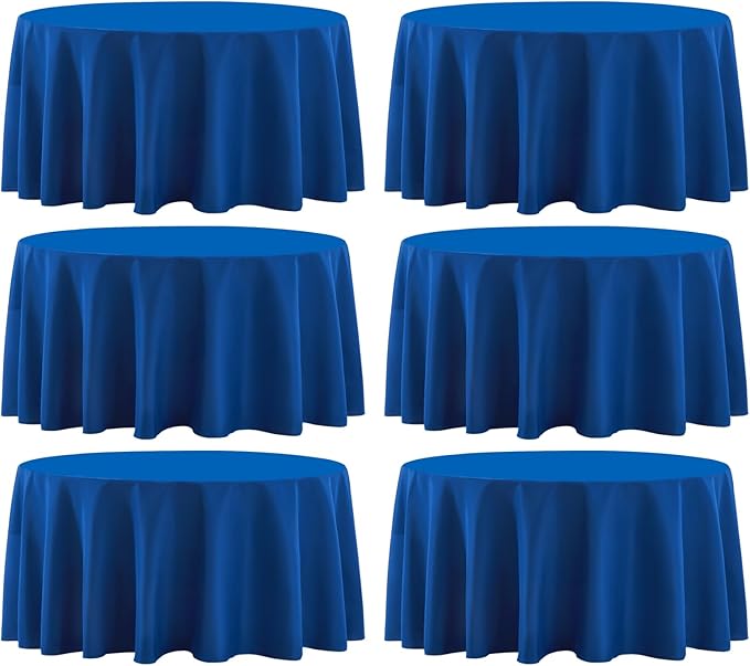 Round Tablecloth 6 Pack 108 Inch Royal Blue Tablecloths Washable Decorative Linen Polyester Table Clothes Cover for Dining Table Banquets Buffet Parties and Wedding
