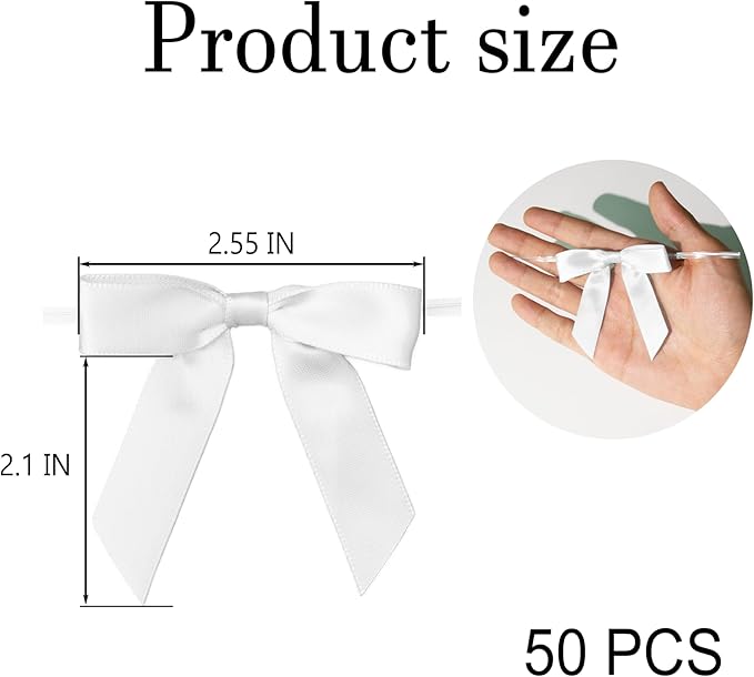 50Pcs Mix 5 Colors Twist Tie Bows for Gift Wrapping 2.5" Satin Ribbon Bow for Treat Bags Cake Balloons Birthday Party Favors Wedding Decorations - Light