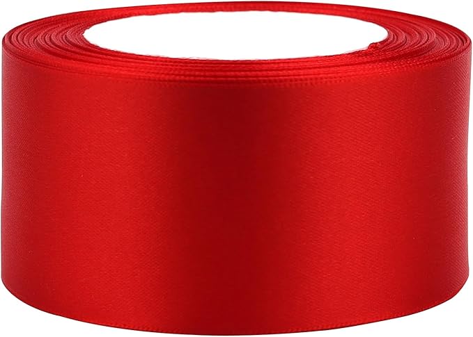 Red Solid Satin Ribbon 2 Inch 25 Yards Solid Polyester Fabric Ribbon for Gift Wrapping Wedding Christmas Baby Shower Birthday Party Decoration Handmade Immortal Flower Craft