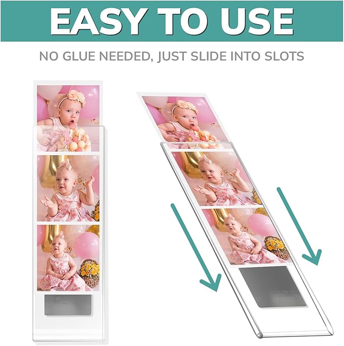pbf PHOTO BOOTH FRAMES 2x6 Magnetic Picture Frames for Refrigerator | 2 x 6 Clear Magnetic Acrylic Frames for Photo Strips | Magnetic Photo Holders for Fridge, Locker, Sign Holder (100-Pack)