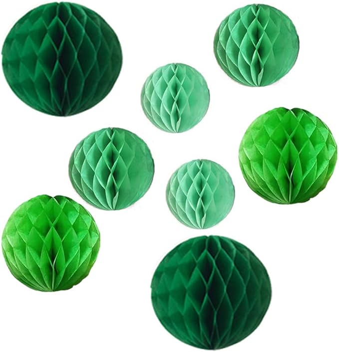 8pc Honeycomb Balls Party Decorations 6''8''10''12'' Tissue Paper Pom Poms Flower Balls Hanging Paper Honeycomb Balls for Party Baby Shower Birthday Wedding Nursery Wall Decor Green Set