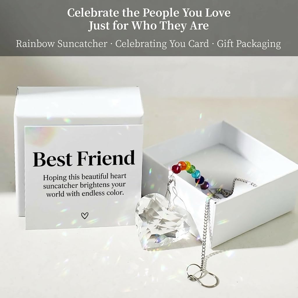 Hegelda Birthday Gifts for Women Friendship - Best Friend Friendship Gifts for Women Men, Mothers Day Inspiration Gifts for Friends Heart Crystals Suncacthe Ornaments