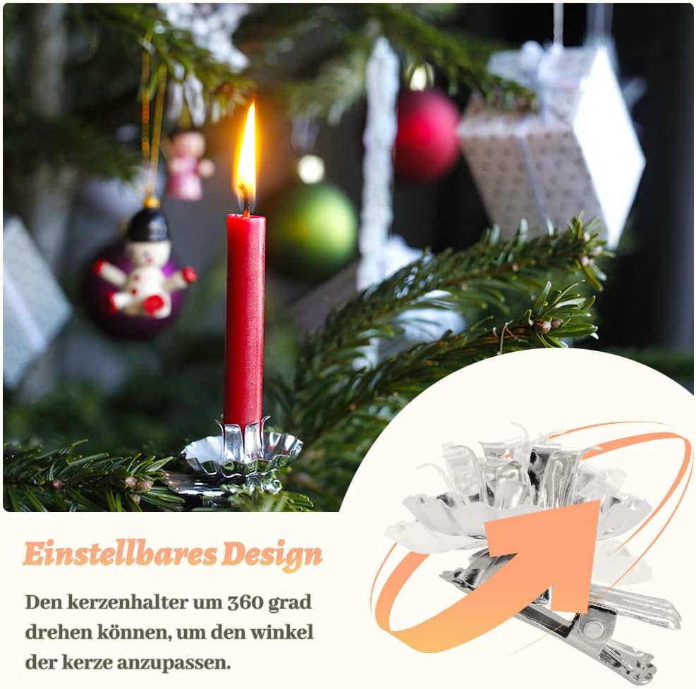 Pack of 20 Tree Candle Holders Clip Silver Candle Holders Christmas Tree Candle Inserts Decorative Mini Candle Holder for Tree Candles, Birthday Candles, Table Candles, Tea Lights