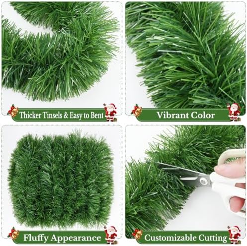 total 200 ft green christmas garland decorations, christmas, close-up detail