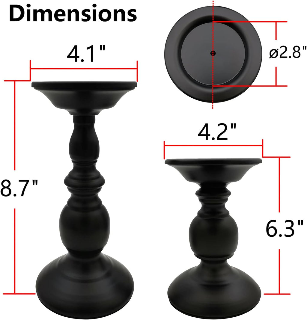Pillar Candle Holders Stands Set of 2, Candle Holders for Pillar Candles Decorative Candlestick Holder for Fireplace, Home Decor, Dinning, Party, Wedding, Matte Black, 6.2" & 8.7"