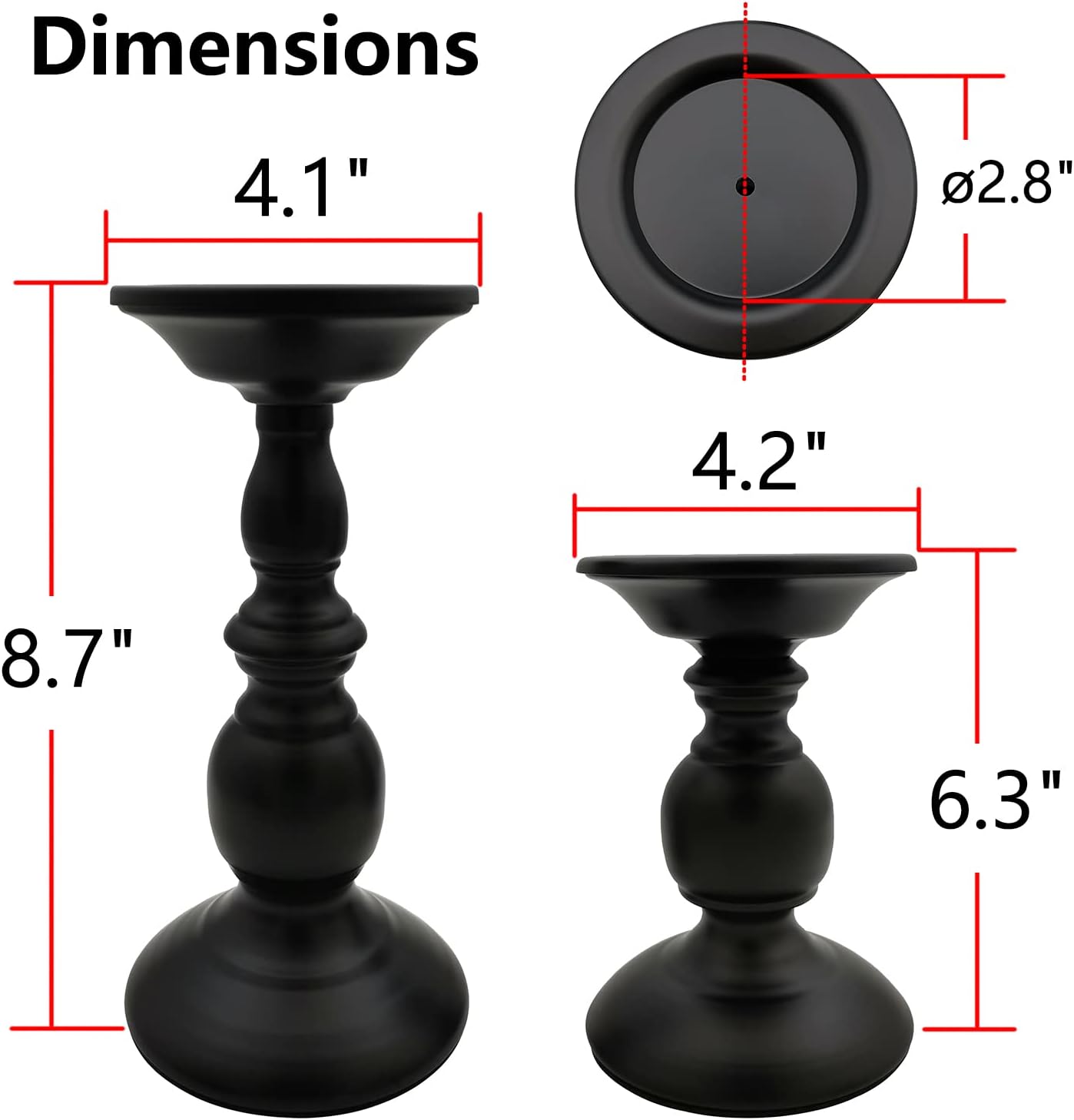 Pillar Candle Holders Stands Set of 2, Candle Holders for Pillar Candles Decorative Candlestick Holder for Fireplace, Home Decor, Dinning, Party, Wedding, Matte Black, 6.2" & 8.7"