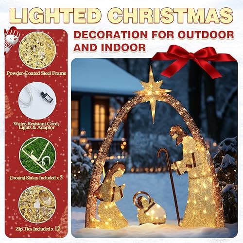 yardenaler 5ft lighted nativity scene set with 170, close-up detail