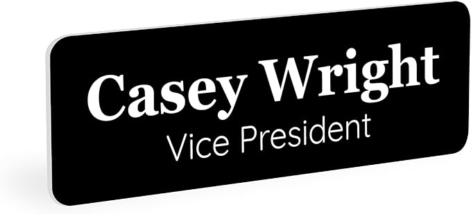 ExcelMark Custom Name Tag - Engraved Name Badge with Pin or Magnetic Backing, 16 Colors, 6 Fonts, and 2 Sizes to Choose from (Black w/White Letters, 1"x 3")