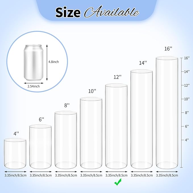 12Pack Glass Cylinder Vases for Centerpieces - 12 Inch Tall Flower Vase for Wedding Decorations, Floating Candle Holder Vase Bulk,Glass Hurricane Candle Holders for Table Shelf, Party, Home Decor