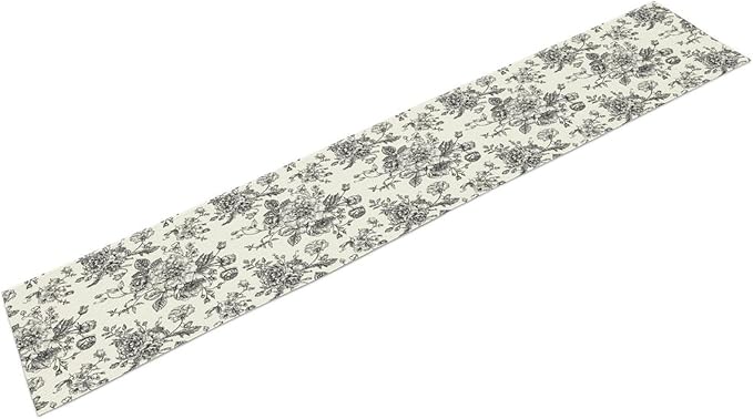 Vintage Flower Table Runner, Black White Wildfloral Floral Sketch Print Kitchen Dinning Table Runner for Indoor Outdoor Home Wedding Party Holiday, 13x120 Inch