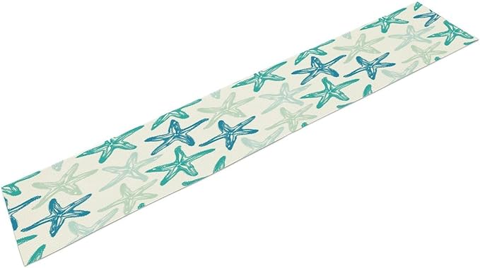 Starfish Plaid Table Flag Green Plaid and Marine Life Starfish Kitchen Table Flag Suitable for Birthday Party Restaurant Decoration Outdoor Picnic 13 * 60 Inch