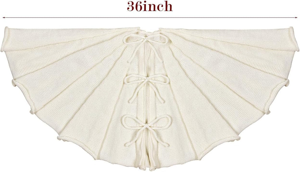 36 inch Christmas Tree Skirt: Pencil Tree Skirt for 6ft Tree, Pleated Design Knit Cream White Small Tree Skirt, Vintage Tree Skirts, Rustic Farmhouse Christmas Decorations