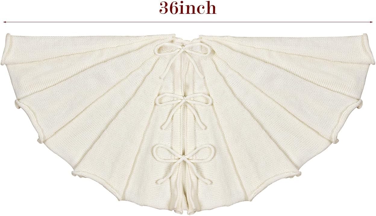 36 inch Christmas Tree Skirt: Pencil Tree Skirt for 6ft Tree, Pleated Design Knit Cream White Small Tree Skirt, Vintage Tree Skirts, Rustic Farmhouse Christmas Decorations