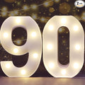 Pooqla Decorative LED Light Up Number Letters, White Plastic Marquee Number Lights Sign for 90th Birthday Party Wedding Decor, Battery Operated