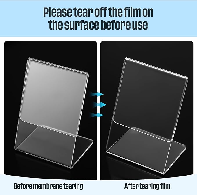 Ctosree 12 Pcs Acrylic Photo Frame L shape Slant Back Desktop Photo Frames Plastic Clear Sign Clear Acrylic Display Stand Table Top Sign for Home Office Wedding Restaurant Menu (3.5 x 5 Inch)