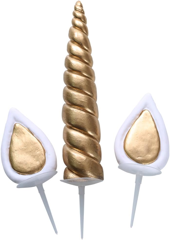 Unicorn Cake Topper, Reusable Gold Unicorn Horn, Ears and Eyelashes Party Cake Decoration Value Set for Unicorn Party Decoration for Baby Shower, Wedding and Birthday Party(Set of 5)