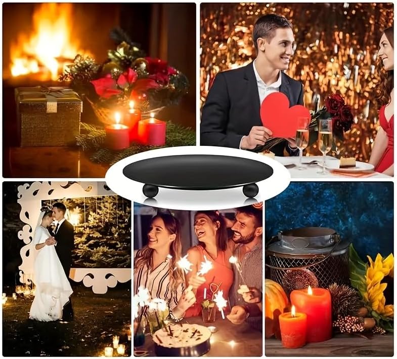 Iron Black Candle Holder Decorative Pillar Plate Tray Base 7cm 3Pcs | For Wedding Party, For Holiday Banquet, Art Gift, Cup Accessories