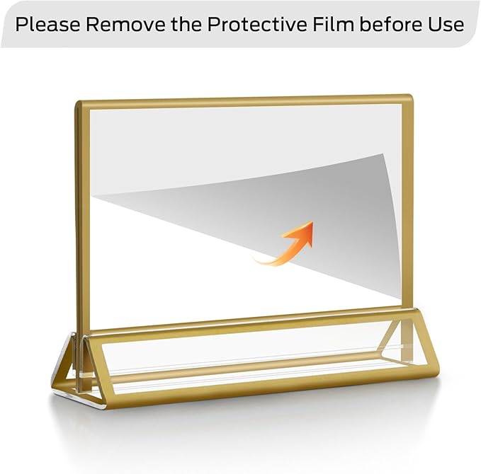Smarpau 6x4 Gold Acrylic Sign Holder, 16 Pack Wedding Table Number Holders with Horizontal Stand, Double Sided Photo Picture Frames Stands, Flyer Stand, Paper Display Stand for Cafe, Restaurant