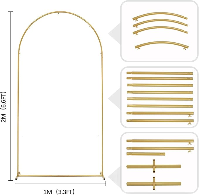Vincidern 6.6 FT Wedding Arch Backdrop Stand for Parties, Balloon Arch Stand, Wedding Arches for Ceremony, Metal Arch Backdrop Stand for Bridal Baby Showers, Birthday Party Decoration Door Frame Gold