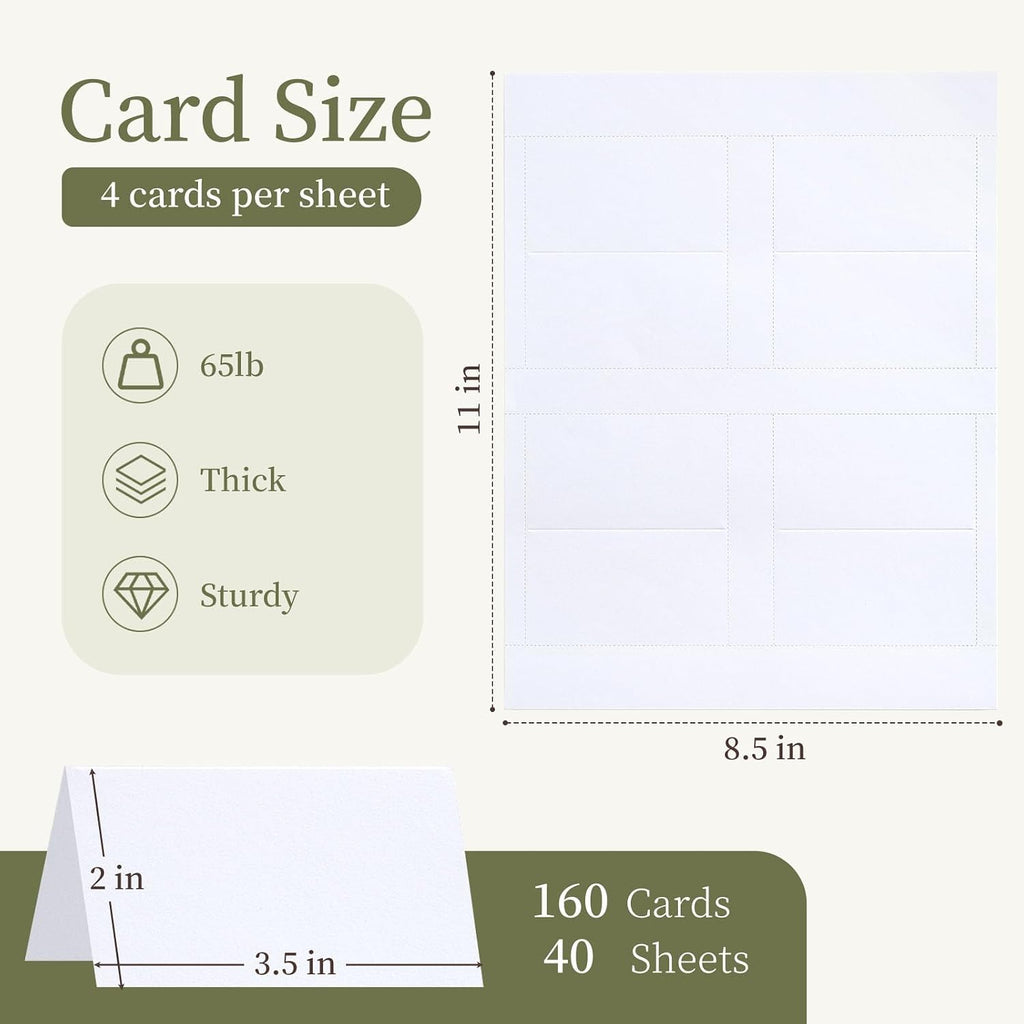Printable Place Cards 2" x 3.5" 160 Pcs | Goefun White Tent Card 65lb Blank Name Cards for Table Setting, Wedding, Dinner Party & Metting