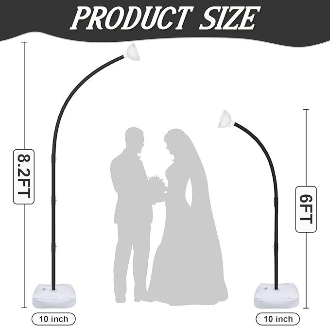 AerWo [Upgraded] Balloon Arch Kit Stand, 8.2ft+6ft Half Arch Balloon Stand with Base, Free Bending Top Balloon Arch Frame Curve for Floor, Perfect Birthday Wedding Halloween Decorations