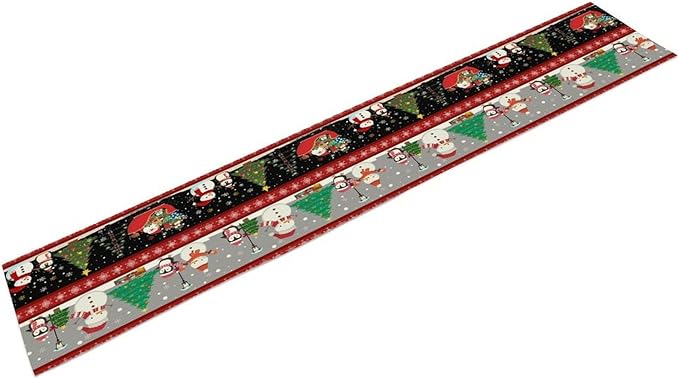 Christmas Table Runner,Cartoon Snowman Tree Xmas Deer Elk Santa Claus Print Tablecloth Burlap for Hotel Indoors Outdoor Dining Room Kitchen Home Decor,W13X L80 in