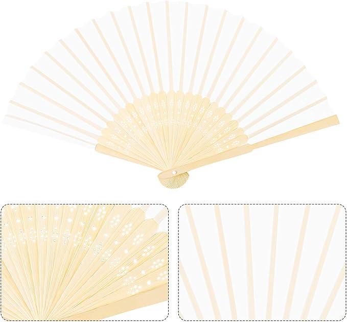 URATOT 36 Pieces White Folding Fans Silk Bamboo Folding Fans Handheld Fans for Wedding, Party Decoration