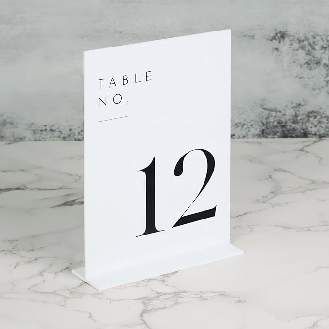 JINMURY White Wedding Table Numbers 1-15 with Stands, 5"x7" White Acrylic Table Numbers, Perfect for Wedding Reception, Party, Anniversary, Event