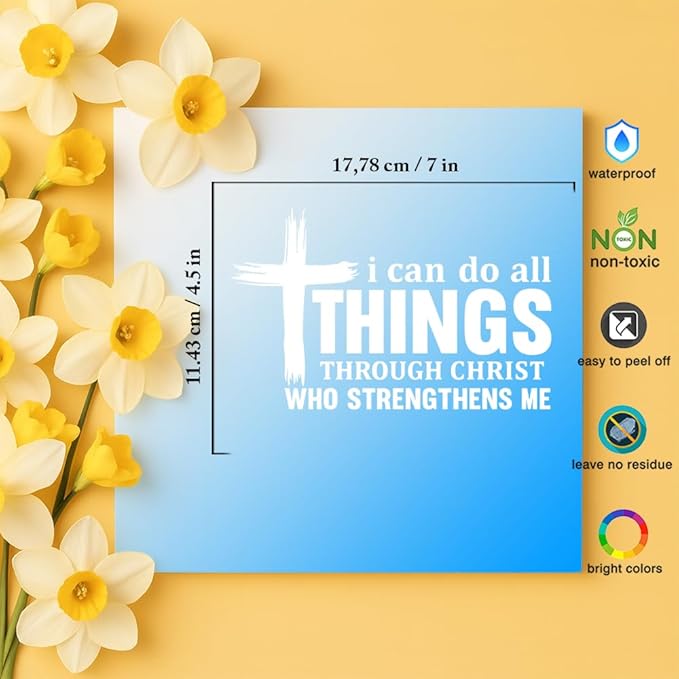I Can Do All Things Through Christ Vinyl Decal 7x4.5in – Bible Verse Sticker Philippians 4:13 – Christian Waterproof Removable Car Laptop Window Sticker – Faith Gift for Believers