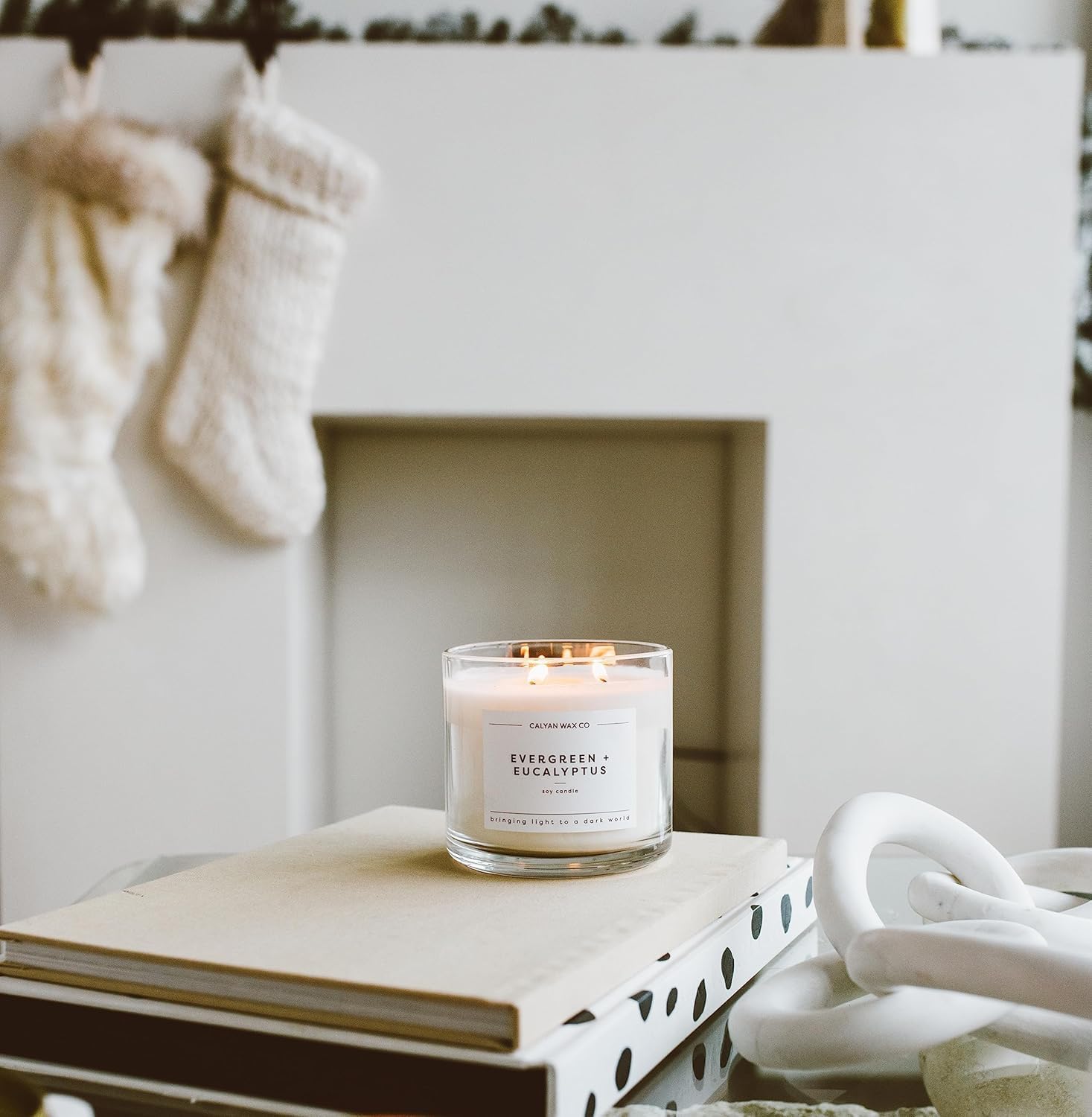 Calyan Wax Co. Evergreen & Eucalyptus 3 Wick Scented Candle - 43 Hour Burn - Luxury 3 Wick Soy Candles - Clean Soy Wax Candles - Long Lasting Large Glass Jar Candle for Home - 14.9oz