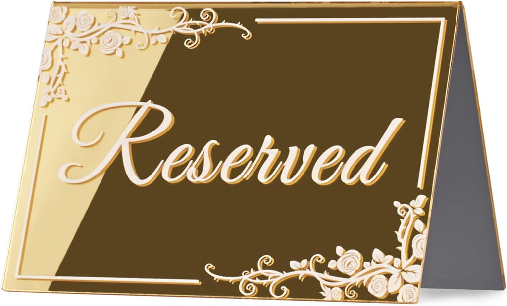 KAITELA 10 Pack Gold Acrylic Reserved Table Signs 6" x 4" Double Sided Reservation Seating Tent Cards for Wedding, Reception, Restaurant, Ceremony, Events