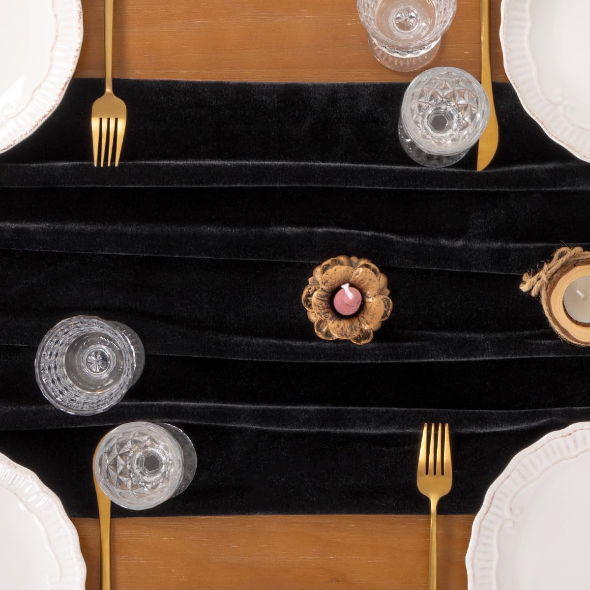 4 Pack Black Velvet Table Runner Cloth Fall Luxurious Wedding Party Decor