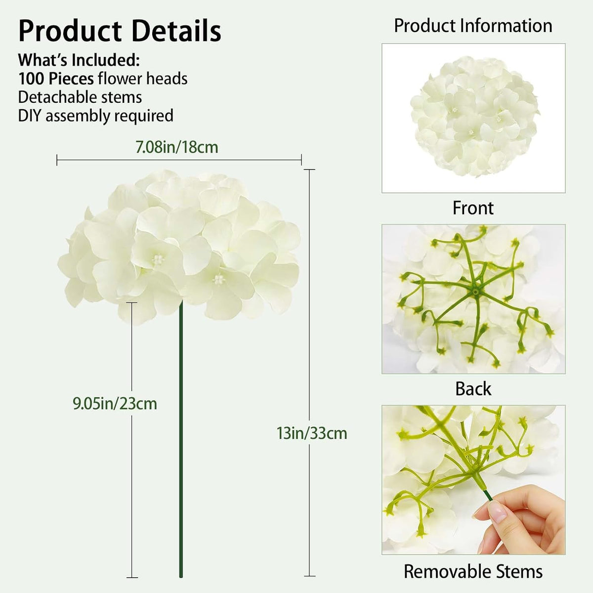 white hydrangea artificial flowers, faux hydrangea flowers, fake, close-up detail