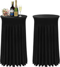 Cocktail Table Covers - 2 Pack 24"x 43" Black Cocktail Table Tablecloth with Natural Wavy Round Skirt for Bar Wedding Party Banquet