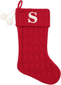 20 Inchs Red Knit Christmas Stockings, Personalized Initial Embroidered Xmas Stocking Larger Sock for Christmas Tree Fireplace Christmas Party Holiday Hanging Stocking Decorations(S)