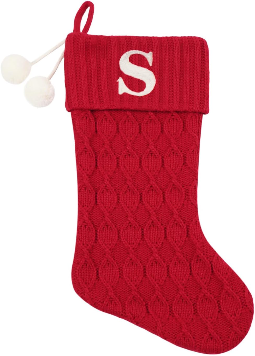 20 Inchs Red Knit Christmas Stockings, Personalized Initial Embroidered Xmas Stocking Larger Sock for Christmas Tree Fireplace Christmas Party Holiday Hanging Stocking Decorations(S)