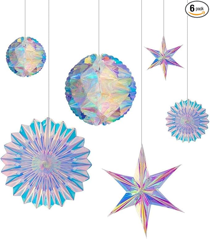 BTSD-home Iridescent Party Decorations with Hanging Honeycomb Ball Decorative Paper Fan Snowflake Garlands Birthday Wedding Christmas Disco Party Supplies