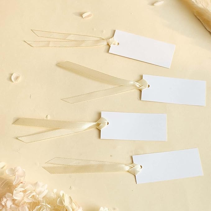 60pcs Wedding Banquet Place Cards for Table Setting.Name Table Cards .Name Cards with Off White Ribbons. Can be Used for Wedding Banquet Table Decoration and Present Tags for Parties (Beige)
